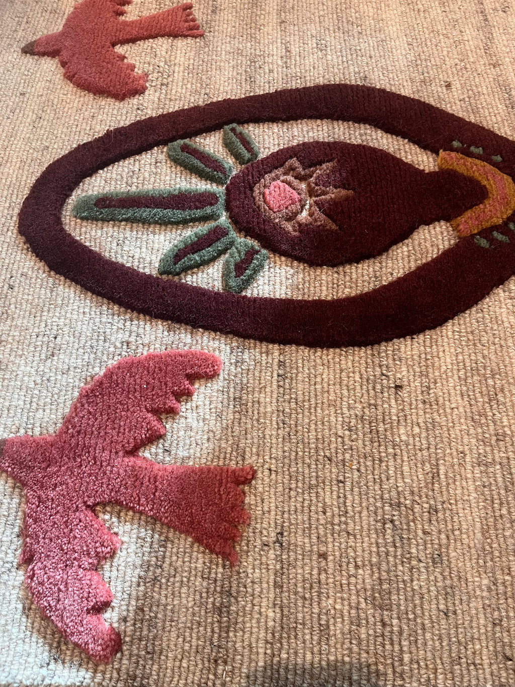 Handknotted wool runner Gaia, merlot, 70x530cm