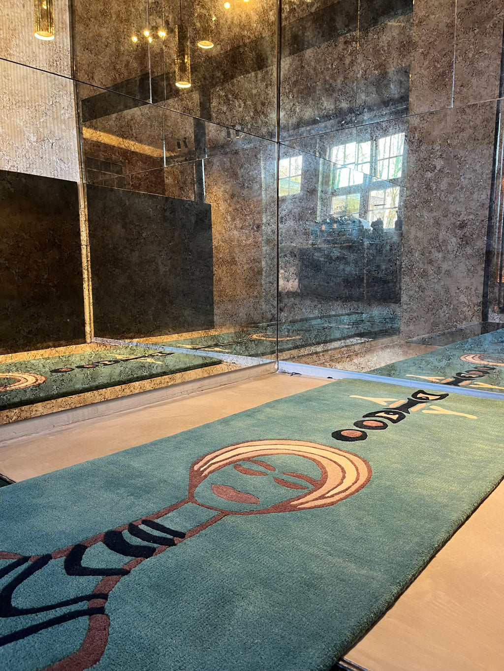 Handtufted Guardian frog runner 70x300cm vintage petrol blue green