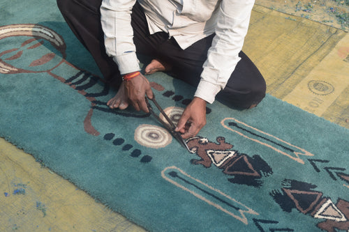 Pre order - Handtufted Guardian frog runner 70x300cm vintage blue