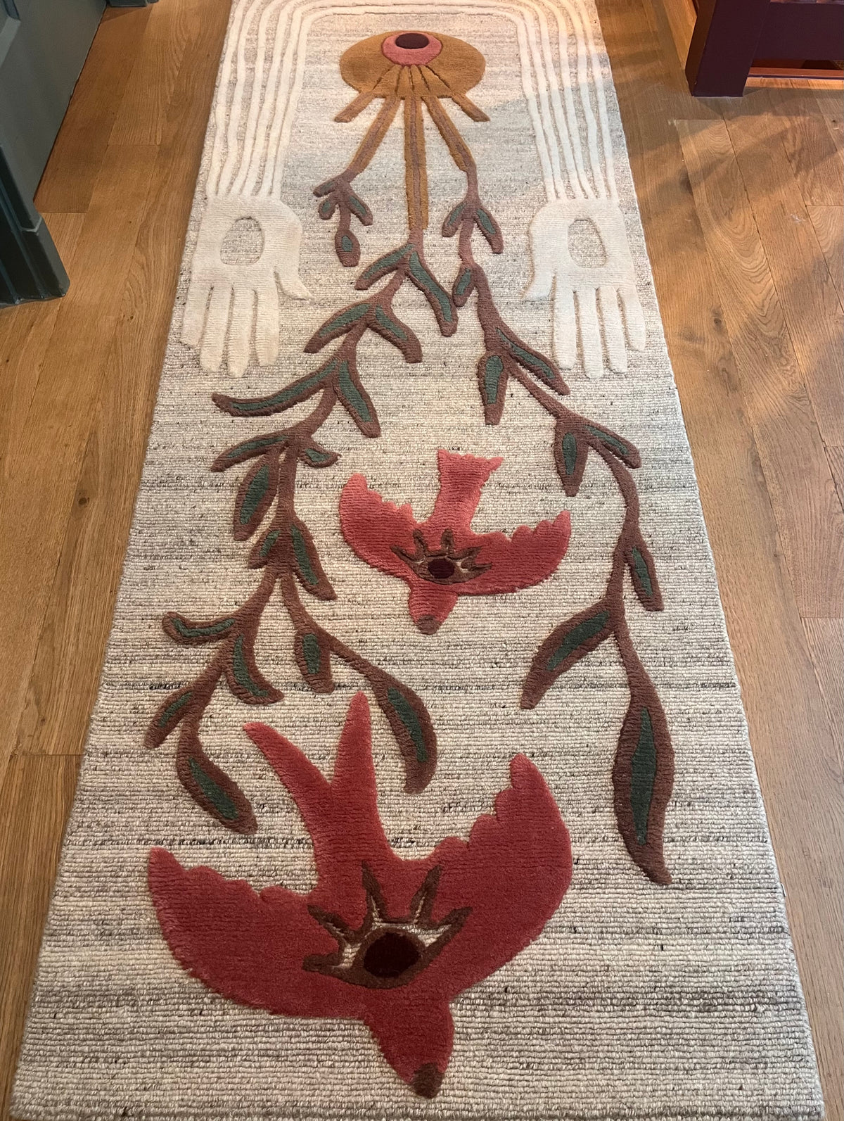 Handknotted wool runner Gaia, merlot, 70x530cm