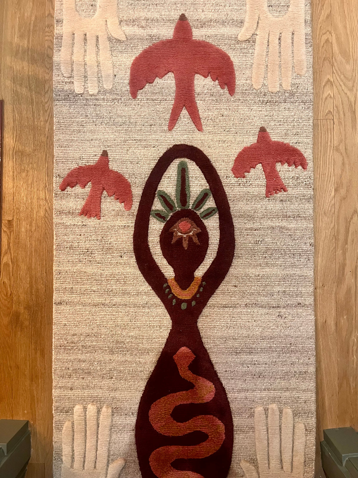 Handknotted wool runner Gaia, merlot, 70x530cm