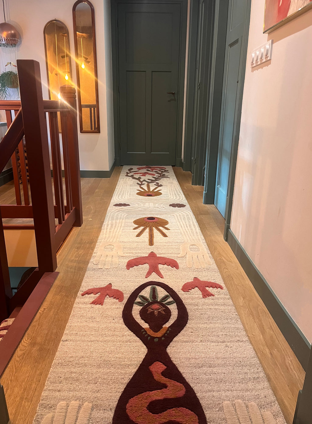 Handknotted wool runner Gaia, merlot, 70x530cm