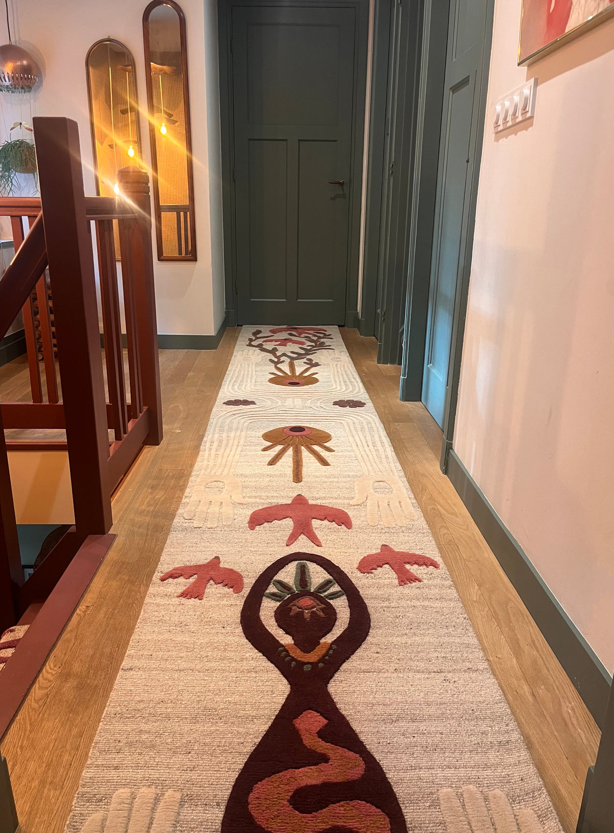 Handknotted wool runner Gaia, merlot, 70x530cm