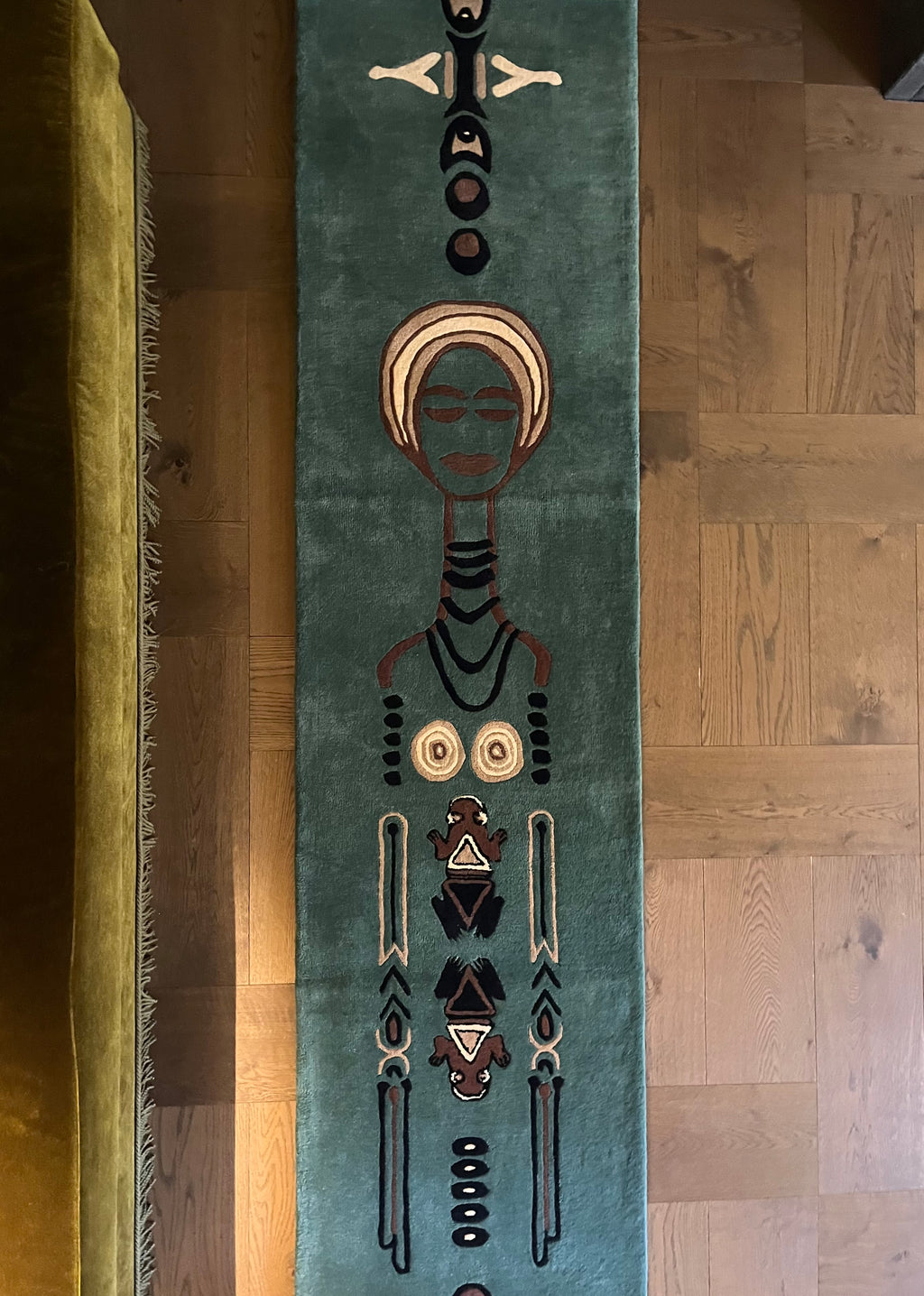 Handtufted Guardian frog runner 70x300cm vintage petrol blue green