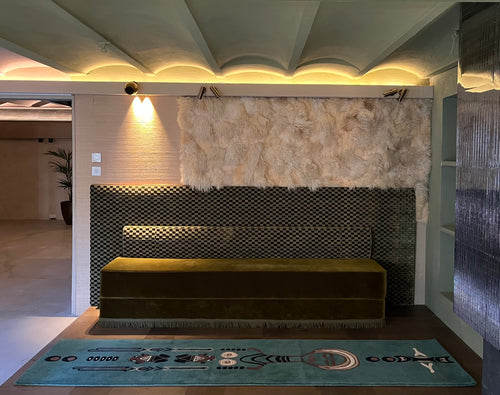 Handtufted Guardian frog runner 70x300cm vintage petrol blue green